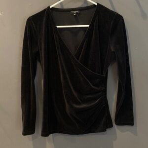 Talbots size small petite long sleeve black velvet top excellent condition